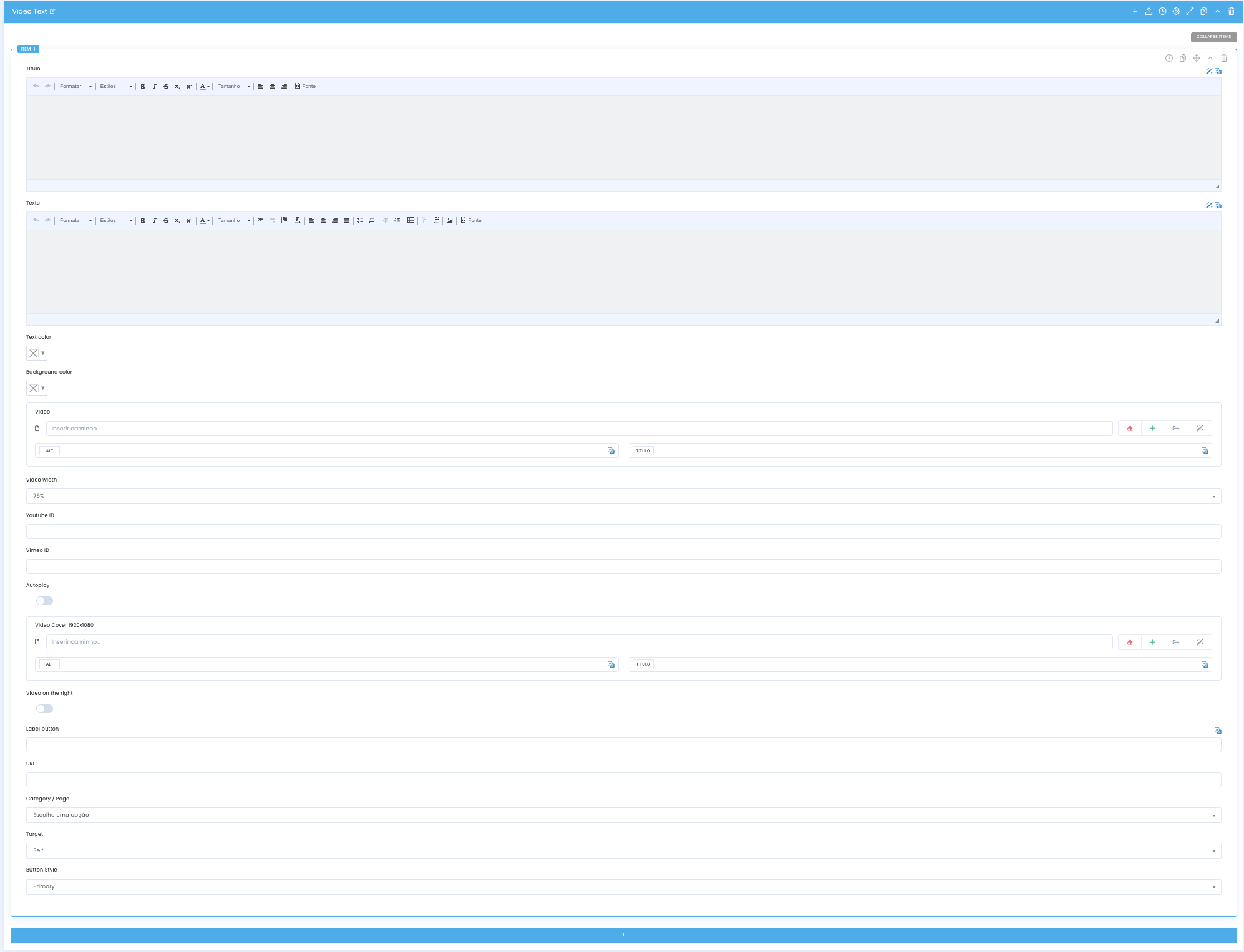 Main content configuration of the Video Text block